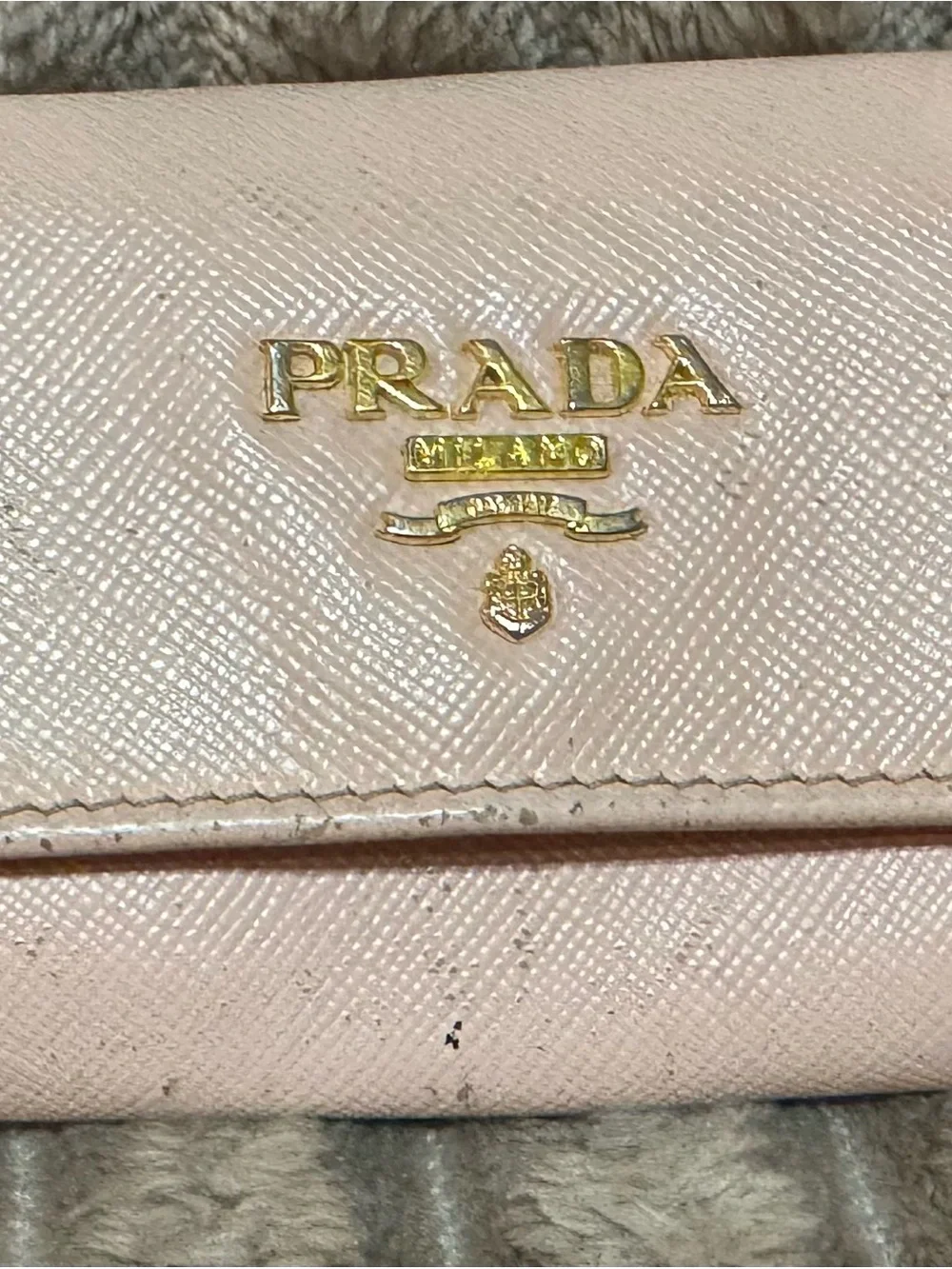 PRADA Beige Safiano Leather Card and Key Holder